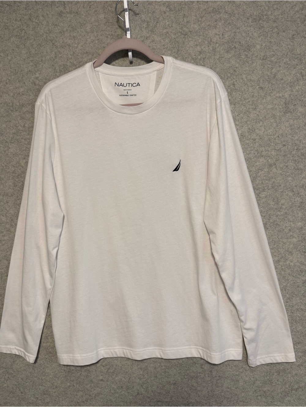 Nautica White Long-Sleeve Crewneck Shirt with Embroidered Logo